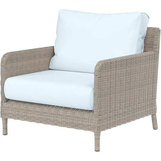 Manhattan Outdoor Club Chair by Sunset West in grays. Made from resin wicker in a modern style.