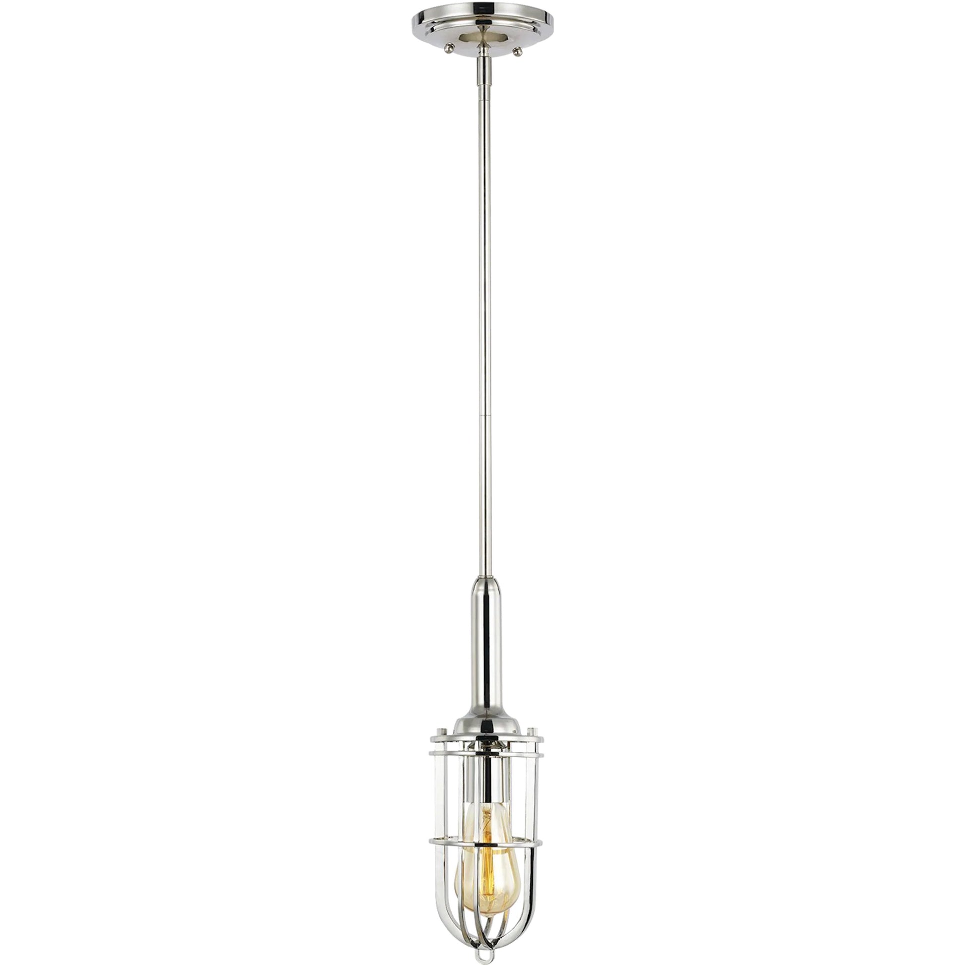 Urban Renewal Closed Cage Pendant by Generation Lighting in polished nickel. Made from steel in a modern style.