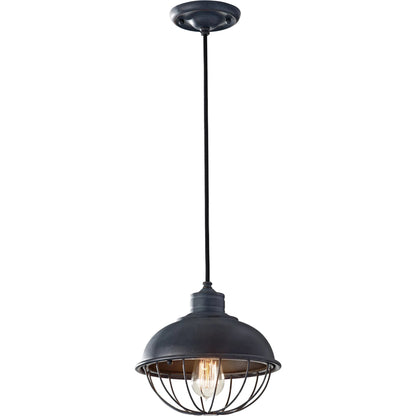 Urban Renewal Round Cage Pendant by Generation Lighting in antique forged iron. Made from steel in a modern style.