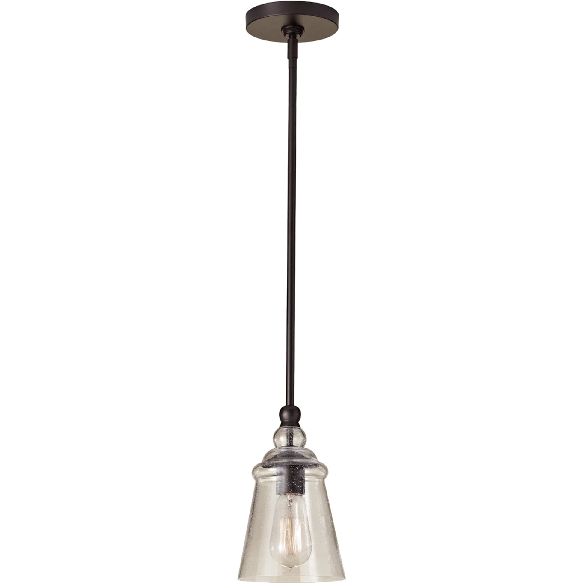 Urban Renewal Bell Pendant by Generation Lighting in oil rubbed bronze. Made from steel, glass in a traditional style.