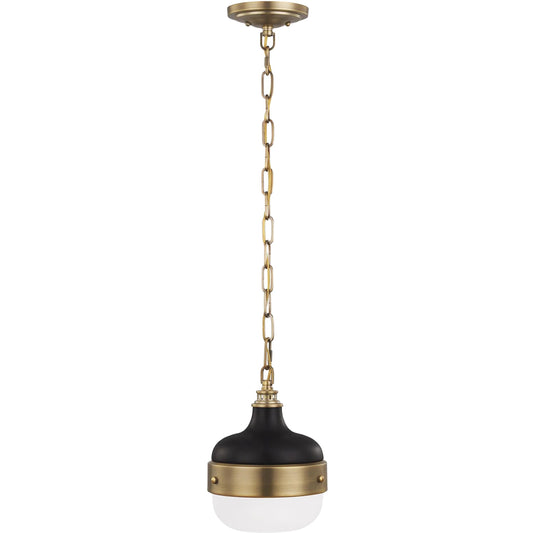 Cadence Pendant by Generation Lighting in dark antique brass, matte black. Made from steel in a modern style.
