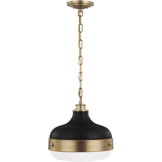Cadence Pendant by Generation Lighting in dark antique brass, matte black. Made from steel in a modern style.