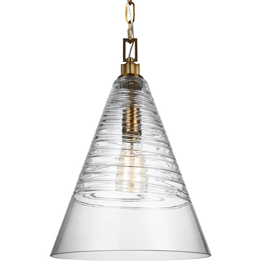 Elmore Conical Pendant by Generation Lighting in burnished brass. Made from steel in a modern style.