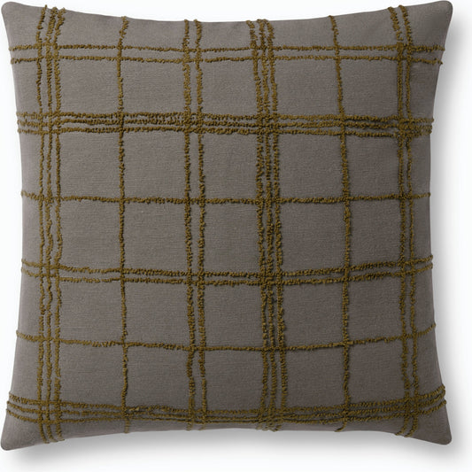 PJS0010 Pillow by Jean Stoffer x Loloi in charcoal, olive. Made from cotton, acrylic in a modern style.