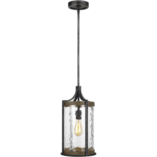 Angelo Lantern by Generation Lighting in distressed weathered oak, slate gray metal. Made from steel in a modern style.