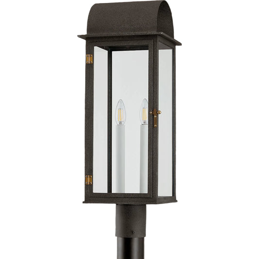 Bohen Exterior Post Light by Troy in french iron, patina brass. Made from aluminum in a unique style.