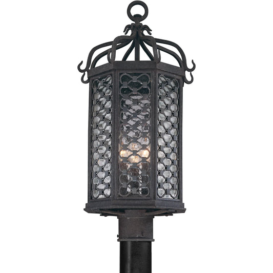 Los Olivos Post Lantern by Troy in old iron. Made from hand forged iron in a traditional style.