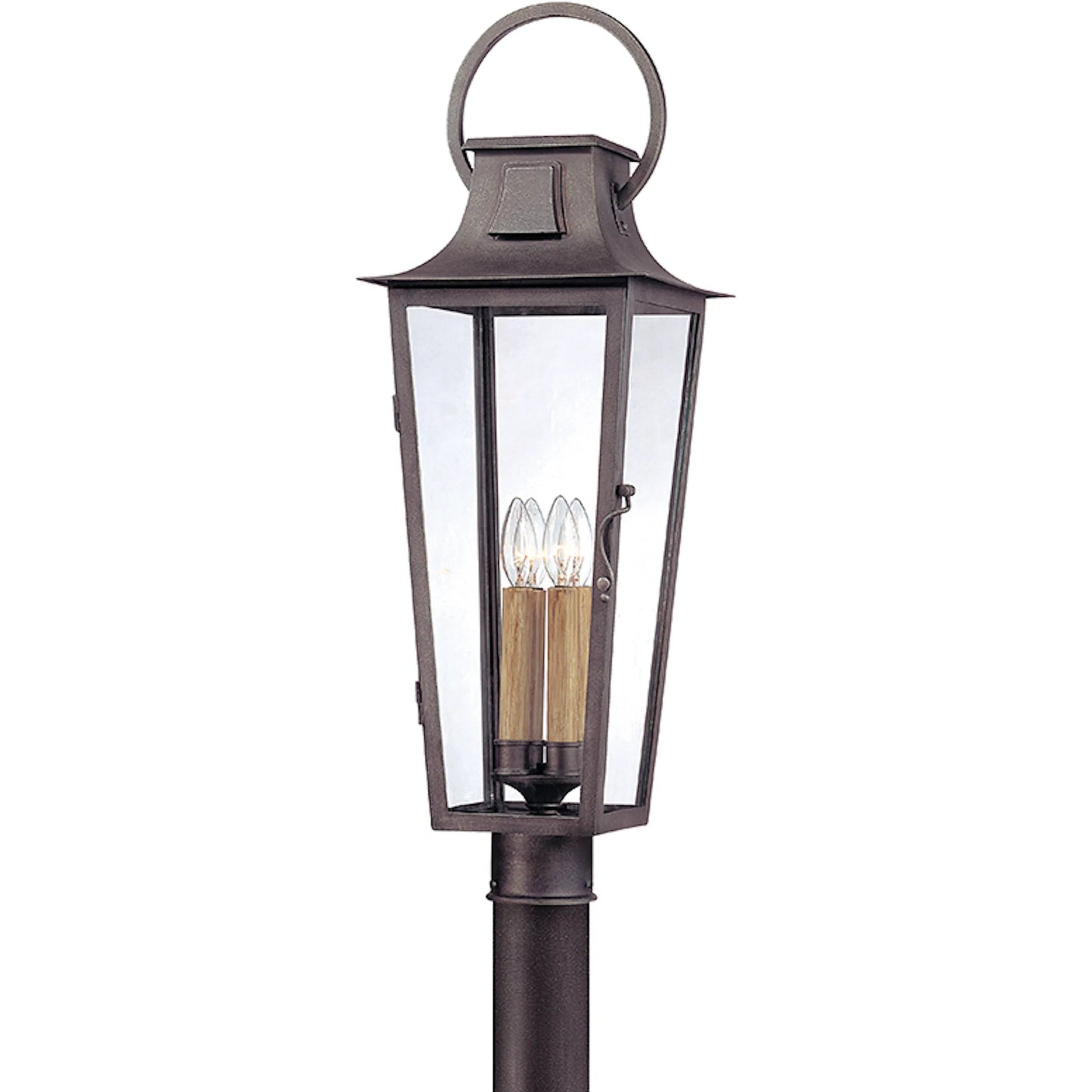 Parisian Square Post Lantern by Troy in aged pewter. Made from hand forged iron in a traditional style.