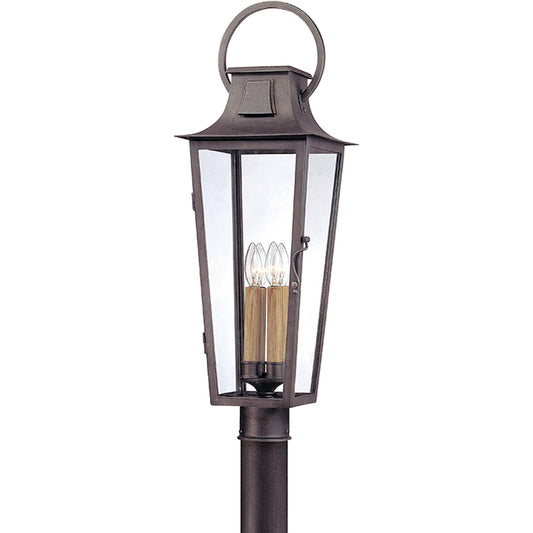 Parisian Square Post Lantern by Troy in aged pewter. Made from hand forged iron in a traditional style.