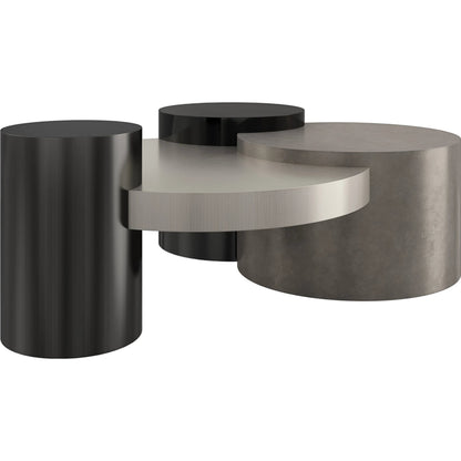 Constellation Cocktail Table by Caracole in black and silver burst, piano black, twilight frost, brushed tungsten. Made from birch, metal in a modern style.