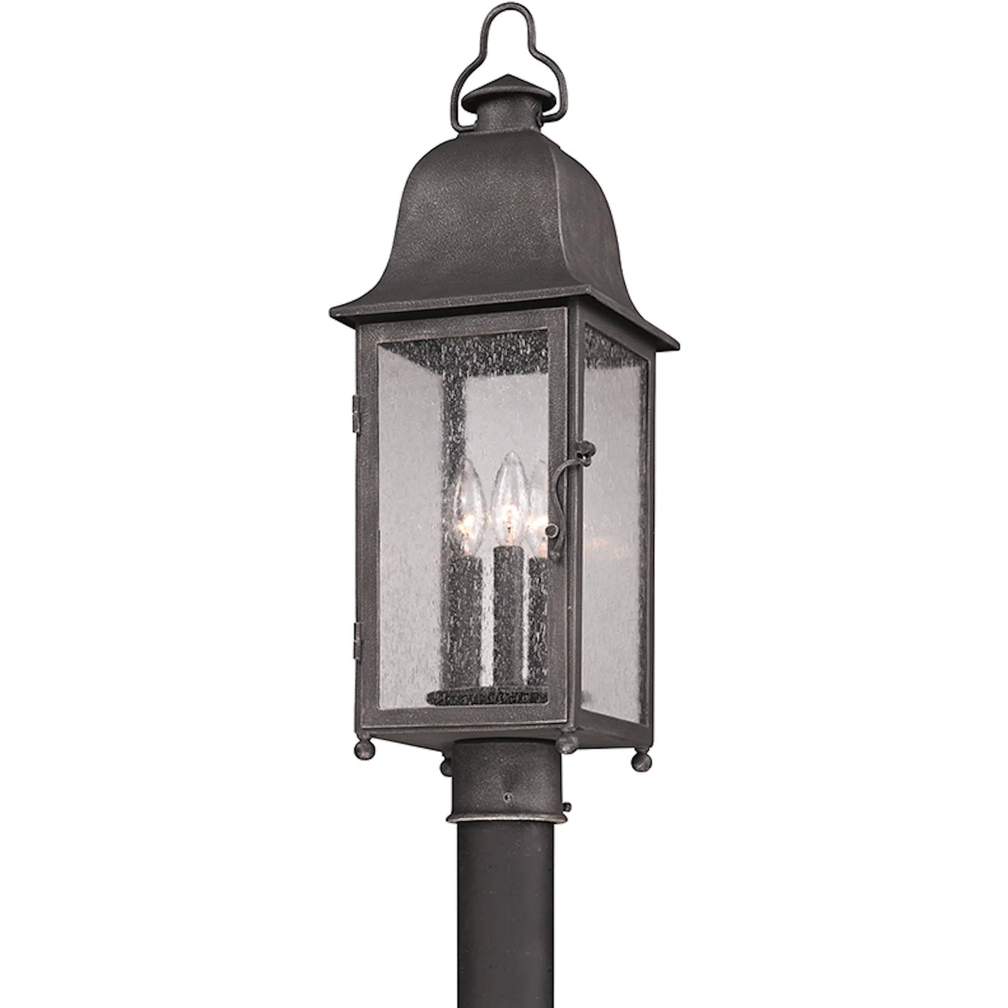 001 SI-2072798 | Primary Silo | Larchmont Post Lantern by Troy in aged pewter. Made from hand forged iron in a traditional style.