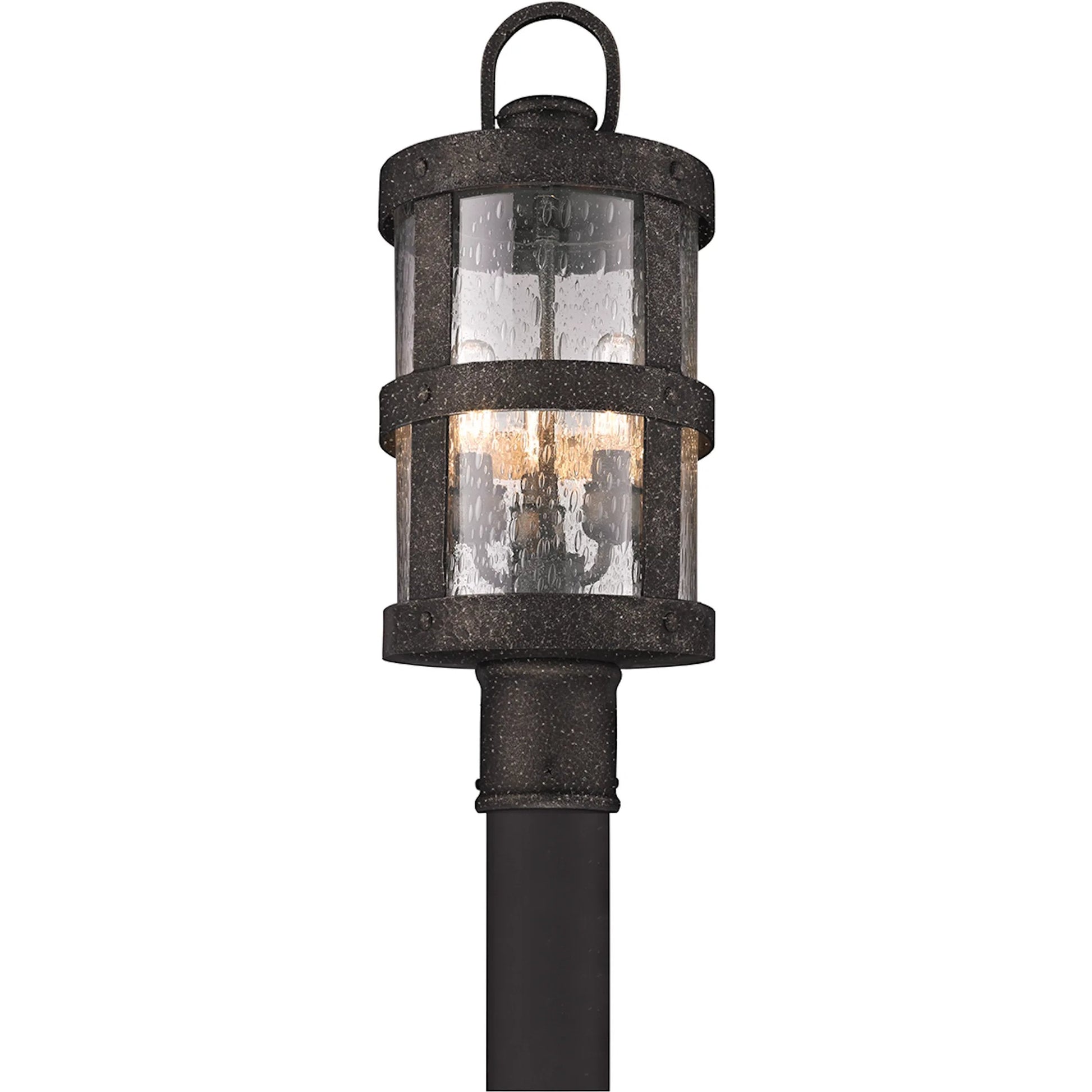 Barbosa Post Lantern by Troy in barbosa bronze. Made from hand-worked iron in a rustic style.