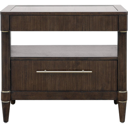 Asher Park Glass Top Bachelor's Chest by Pulaski Furniture in piano brown. Made from eucalyptus veneers in a unique style.