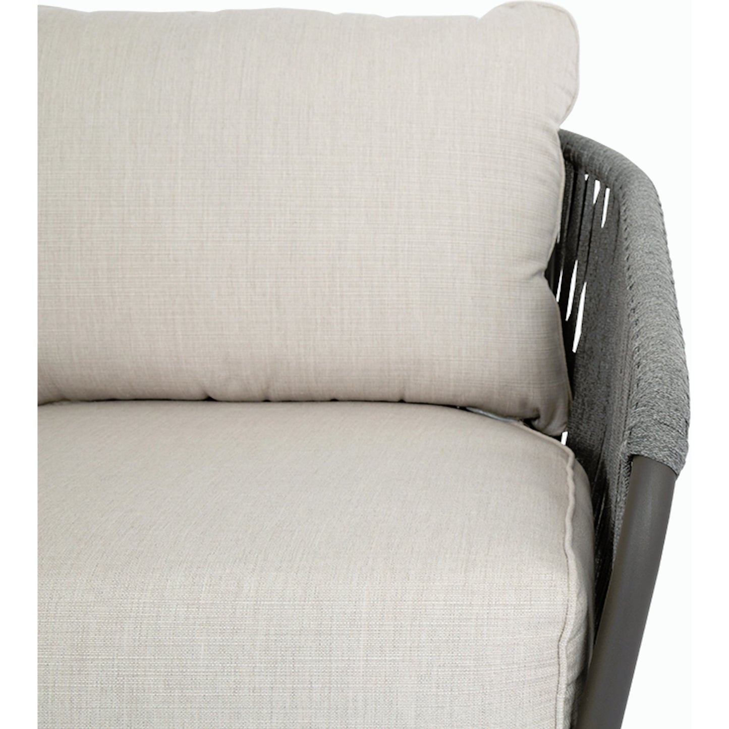 007 SI-2167041 | Closeup | Florence Outdoor Club Chair by Sunset West in graphite. Made from olefin rope in a coastal style.