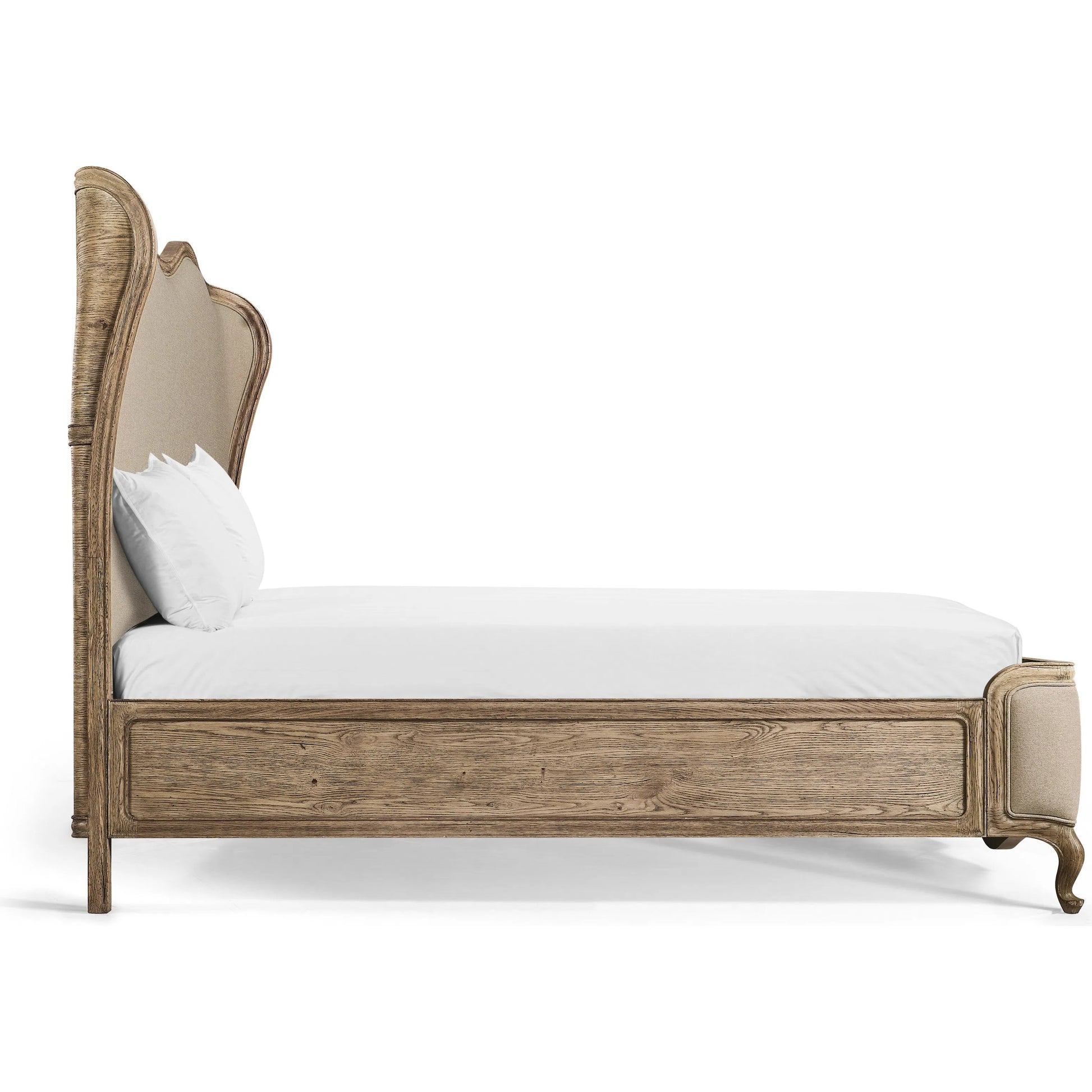 Echo Canyon Upholstered Bed by Jonathan Charles in faded oak. Made from oak, fabric in a unique style.