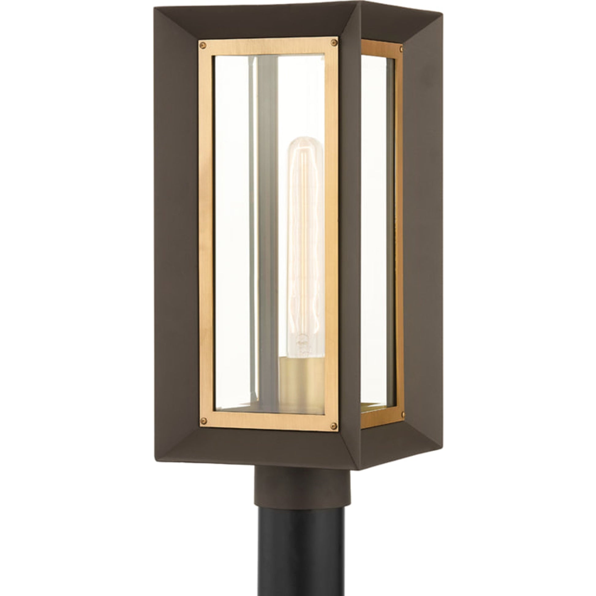 Lowry Exterior Post by Troy in textured bronze, patina brass. Made from aluminum in a modern style.