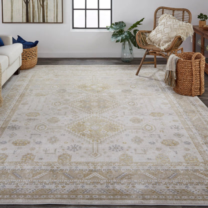 Aura Persian Rug - 3738F by Feizy in gold, ivory. Made from polyester, polypropylene in a unique style.