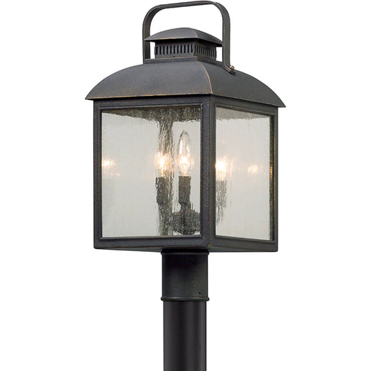 Chamberlain Post Lantern by Troy in vintage bronze. Made from solid aluminum in a unique style.