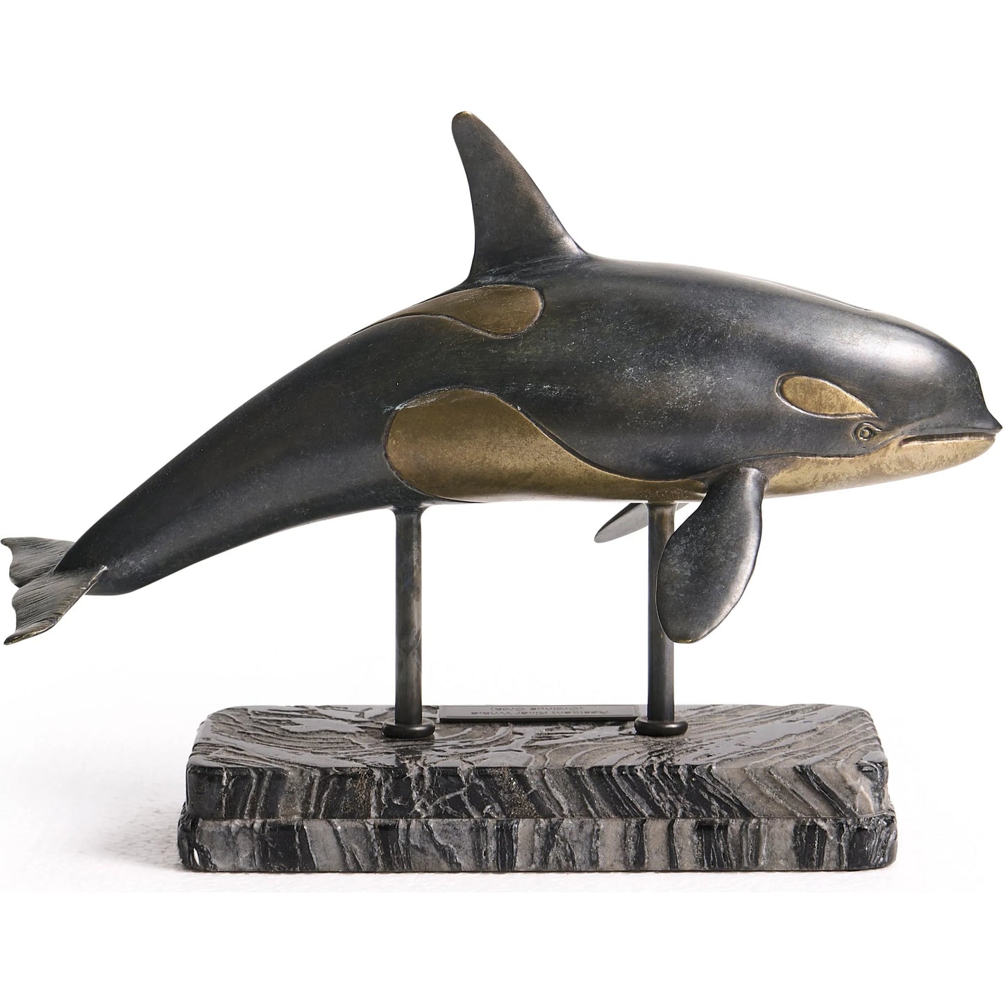 002 SI-2535727 | Additional Silo | Killer Whale Bronze Statue with Marble Base by Jonathan Charles in dark rustic waxed bronze. Made from main brass in a unique style.