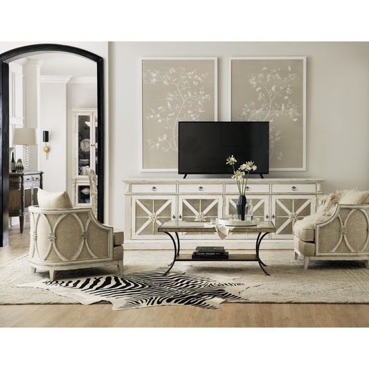 Mariette Lounge Chair by Hooker Furniture in beige and chalet, glitter pearl. Made from oak veneers, fabric in a modern style.