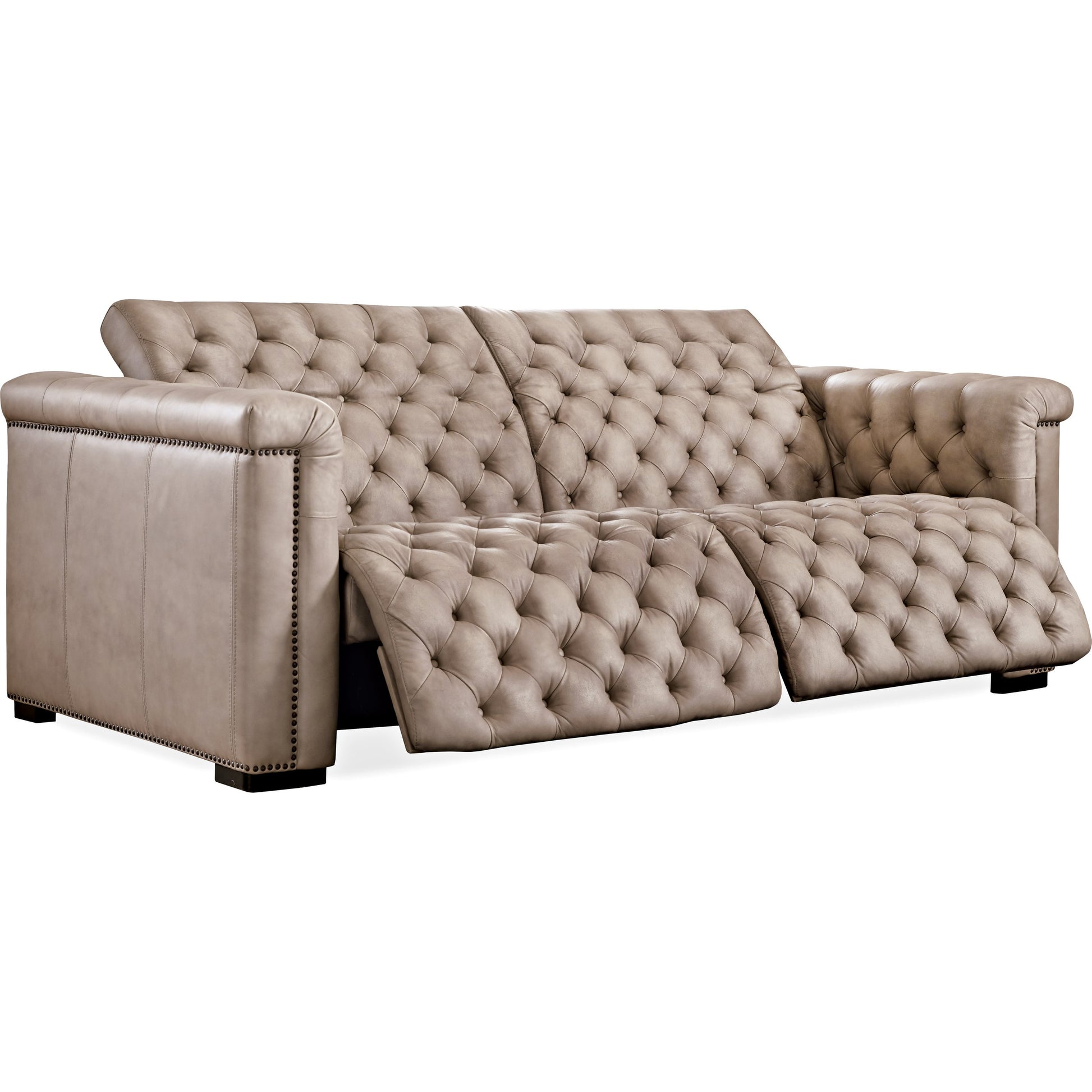 Savion Power Reclining Sofa by Hooker Furniture in brown. Made from leather in a modern style.