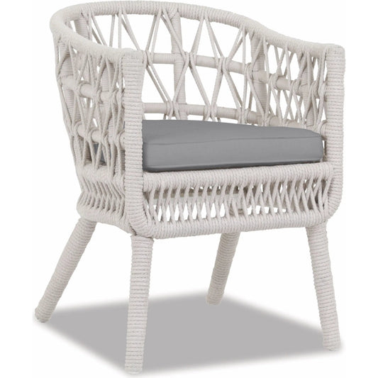 Dana Outdoor Rope Dining Chair in Linen by Sunset West in whites/creams/beiges. Made from olefin rope in a coastal style.