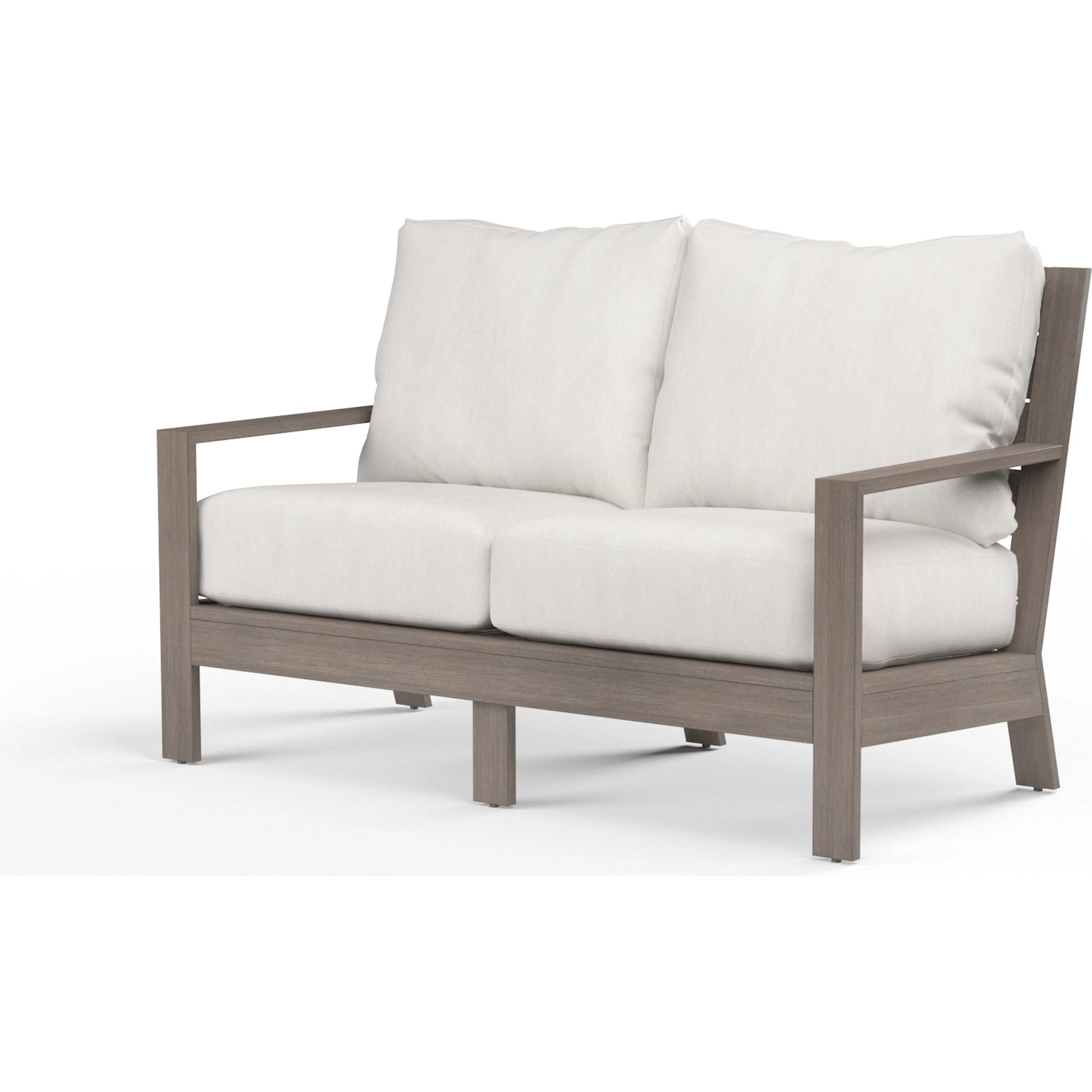 Laguna Outdoor Loveseat by Sunset West in browns. Made from aluminum in a modern style.