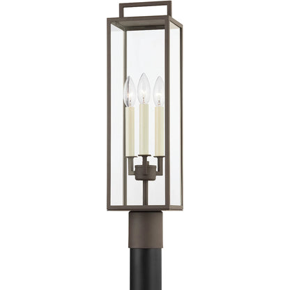 Beckham Exterior Post by Troy in textured bronze. Made from steel in a modern style.