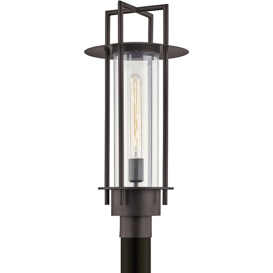 Carroll Park Post Light by Troy in textured bronze. Made from hand worked iron in a unique style.