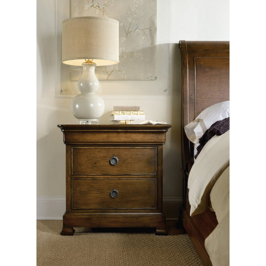 Archivist Nightstand by Hooker Furniture in pecan. Made from pecky pecan veneers, felt in a unique style.