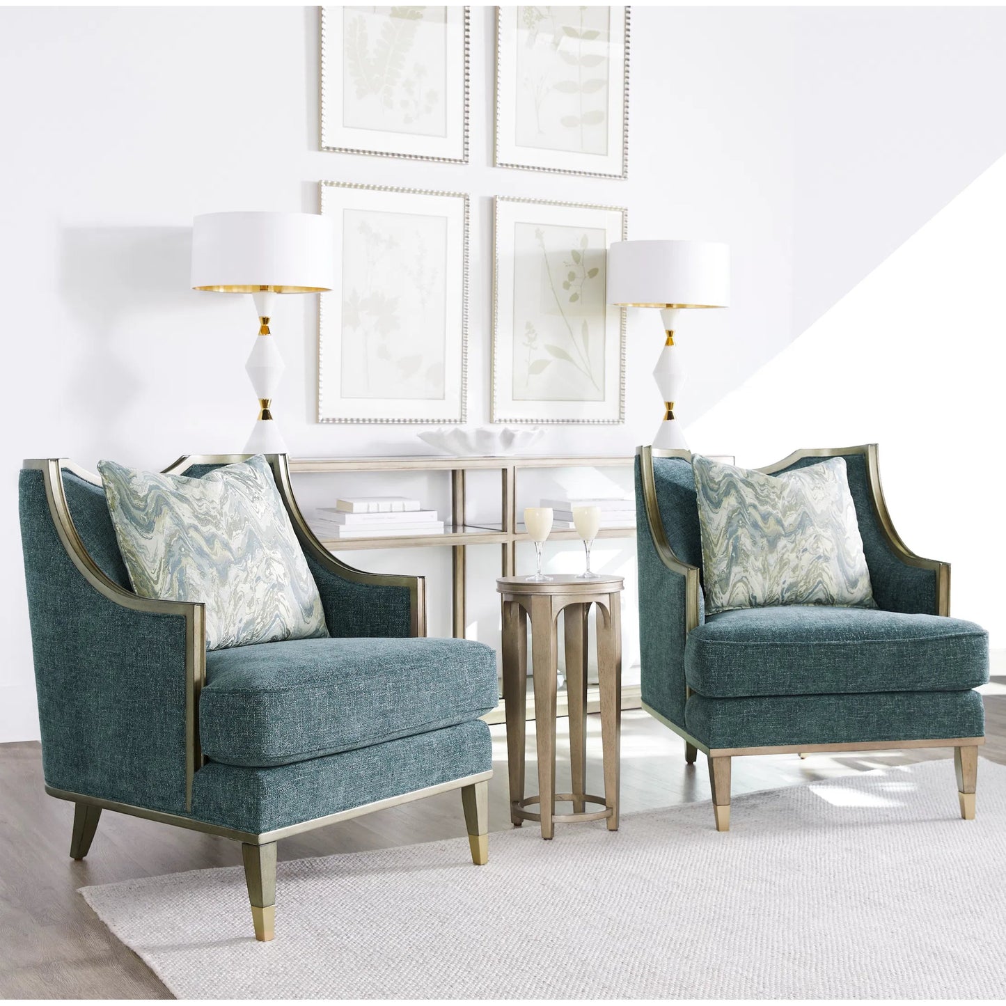 006 SI-2334450 | Lifestyle | Harper Chair by A.R.T. Furniture in blue and mica, lichen. Made from rubberwood solids, foam, fabric, metal in a traditional style.