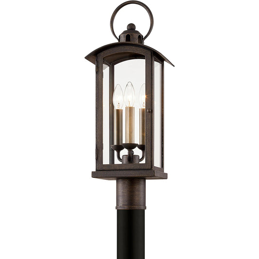 Chaplin 3LT Post Lantern by Troy in vienna bronze. Made from hand crafted aluminum in a unique style.