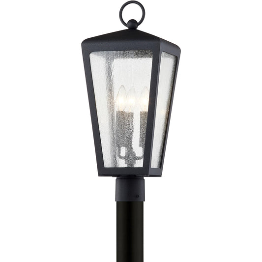 Mariden Post Lantern by Troy in textured black. Made from hand crafted aluminum in a transitional style.