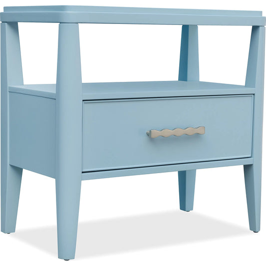 Commerce and Market Sola One-Drawer Nightstand by Hooker Furniture in blue painted. Made from oak veneers in a eclectic & global style.