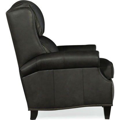 Huss Reclining Chair by Bradington-Young by Hooker Furniture in charcoal and plantation finish, gunmetal nails. Made from 100% leather in a unique style.