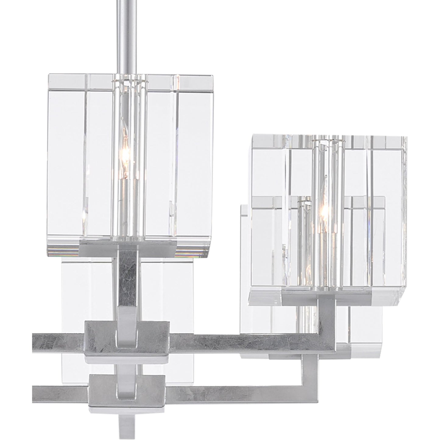 009 SR-912627 | Closeup | Valerio Chandelier by Currey and Company in silver leaf. Made from metal, optic crystal in a modern style.
