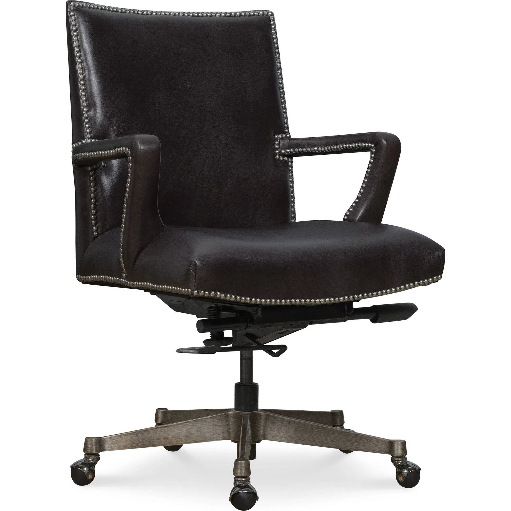 Phoenix Executive Swivel Tilt Chair by Hooker Furniture in graphite. Made from leather in a unique style.