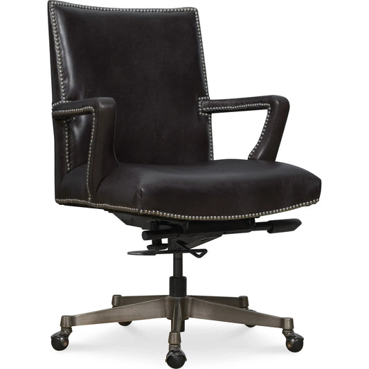 Phoenix Executive Swivel Tilt Chair by Hooker Furniture in graphite. Made from leather in a unique style.
