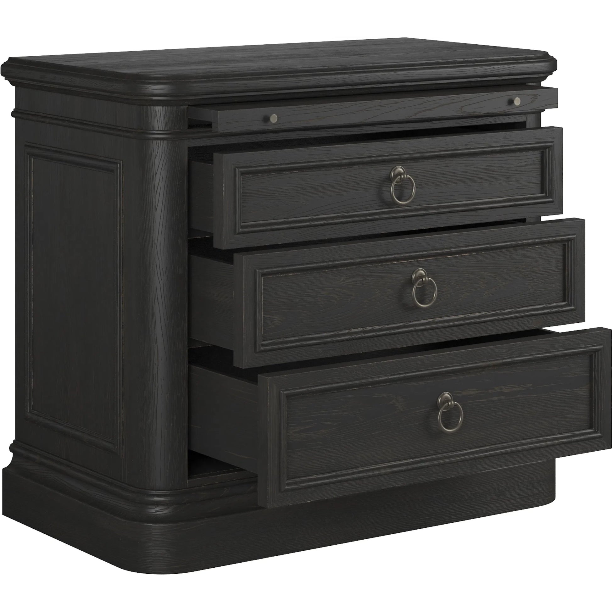 Atrium 3 Drawer Nightstand by A.R.T. Furniture in hand rubbed black, undertones of brown. Made from unique in a traditional style.
