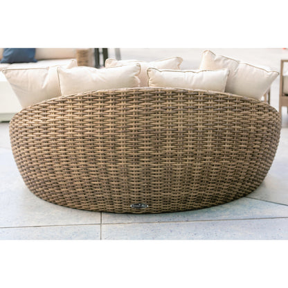 Havana Outdoor Round Daybed by Sunset West in tobacco. Made from resin wicker in a modern style.