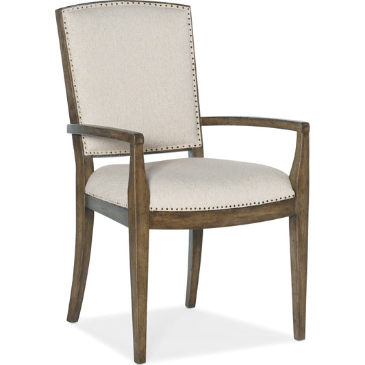 Sundance Carved Back Arm Chair (Set of 2) by Hooker Furniture in beige and cliffside, zuri cream. Made from fabric, foam, resin, nailheads in a traditional style.
