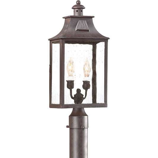 Newton Post Lantern by Troy in old bronze. Made from hand forged iron in a traditional style.