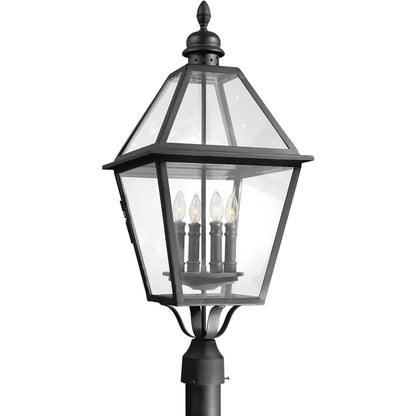 Townsend Post Lantern by Troy in natural bronze. Made from hand worked iron in a traditional style.