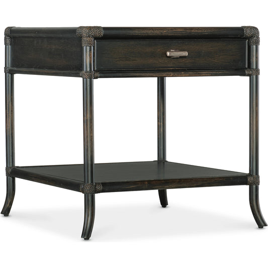 Retreat Pole Rattan End Table by Hooker Furniture. Made from oak, maple veneers with rope in a cottage & farmhouse style.