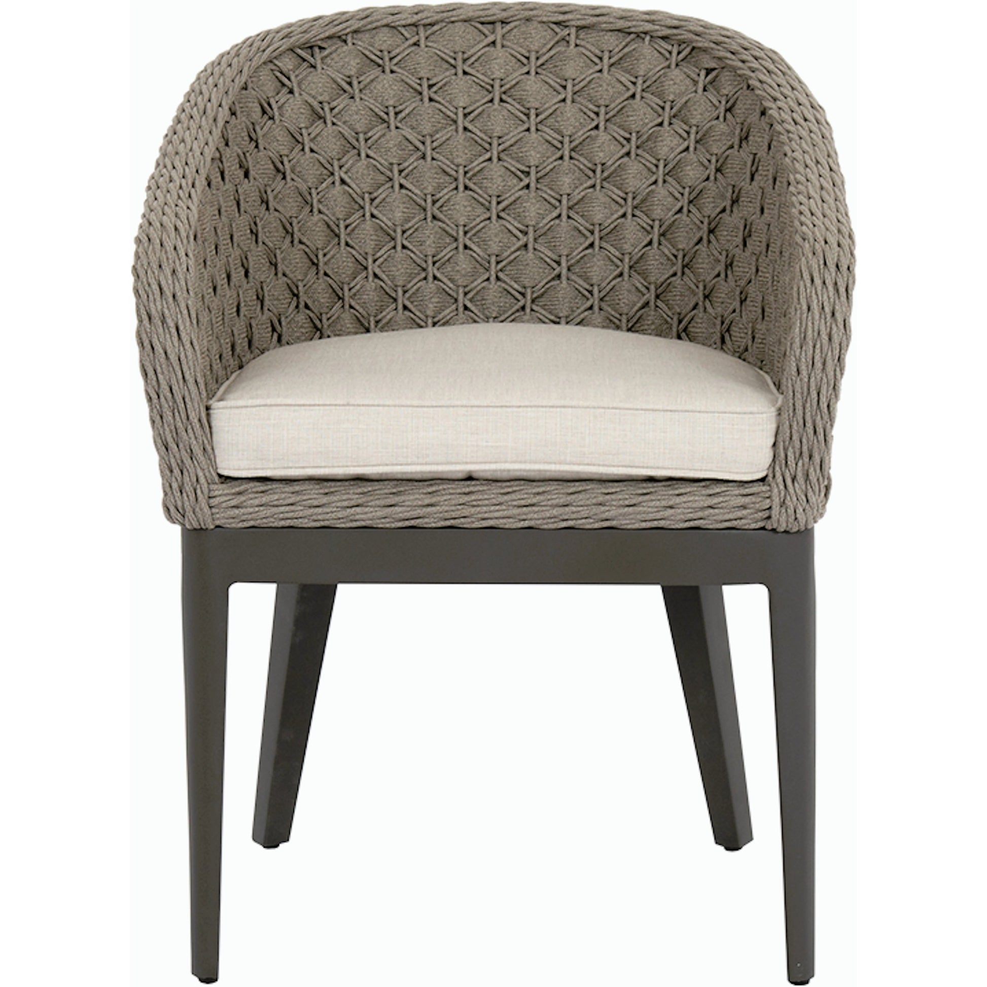 Marbella Outdoor Dining Chair by Sunset West in graphite. Made from olefin rope in a modern style.