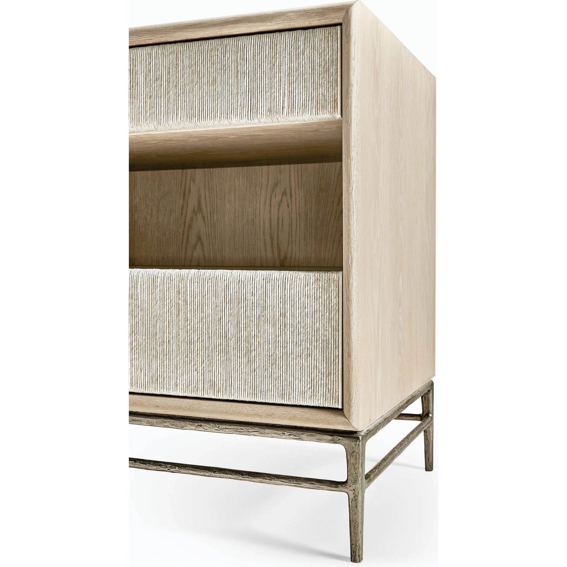 Water Clapotis Danish Cord Nightstand by Jonathan Charles in bleached oak. Made from oak, danish cord, metal in a transitional style.