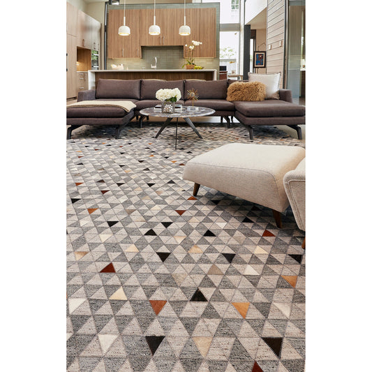 Fannin Transitional Geometric Rug - 0755F by Feizy in gray, ivory, brown. Made from viscose, leather in a unique style.