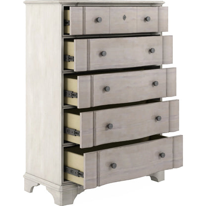 Alcove Drawer Chest by A.R.T. Furniture in belgian ivory, washed maple. Made from acacia solids, maple veneers, metal in a modern style.