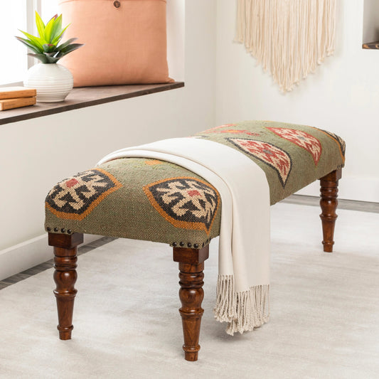 Panja - 25288 by Livabliss in dark green, dark red, beige and polished. Made from jute, wood in a rustic style.