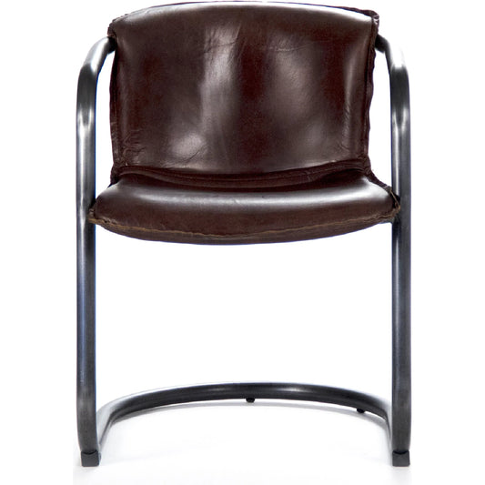 Kye Dining Chair by Zentique in top grained brown leather and iron. Made from iron in a modern style.